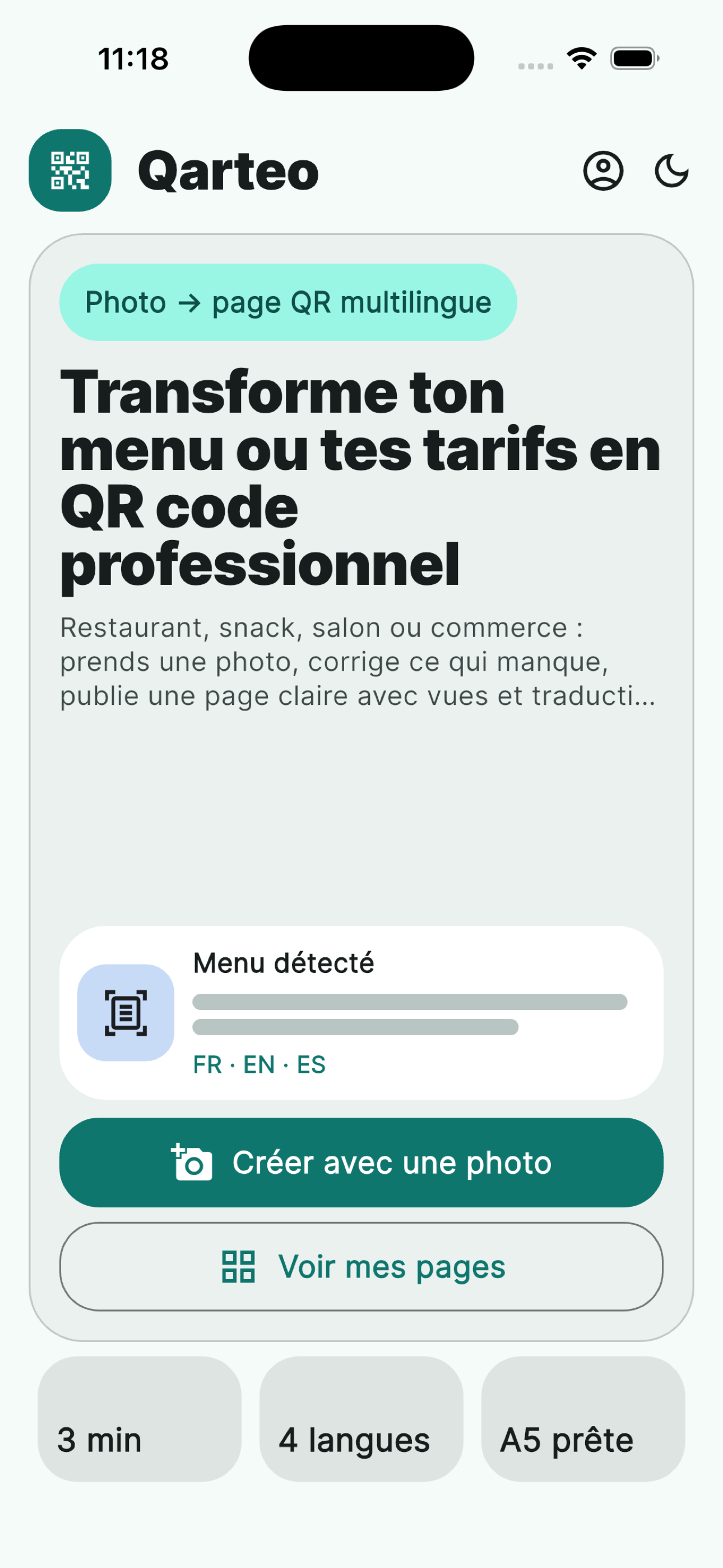 Accueil de l’application Qarteo